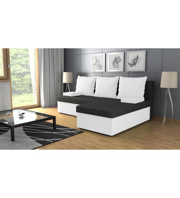 Rohová rozkládací sedačka CINDY tmavěšedá-bílá