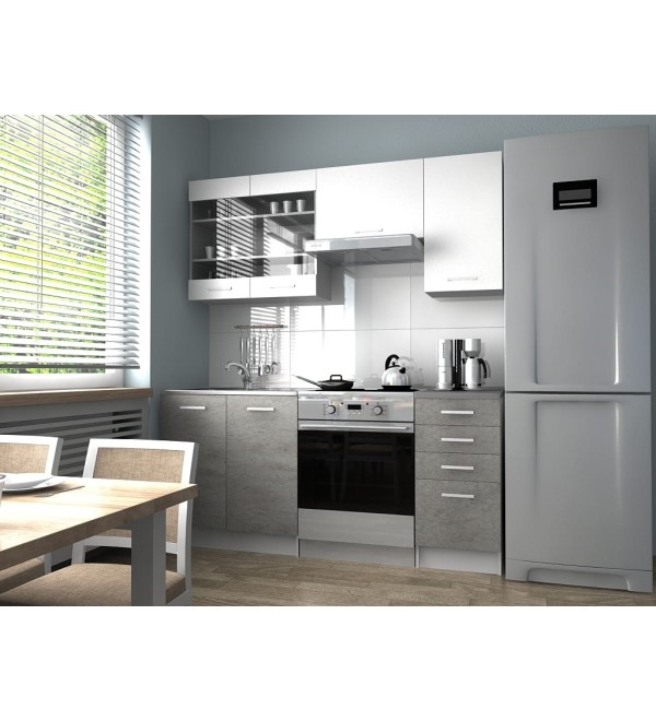 Kuchyňská linka PAULA KLASIK 180/120 bílá + beton