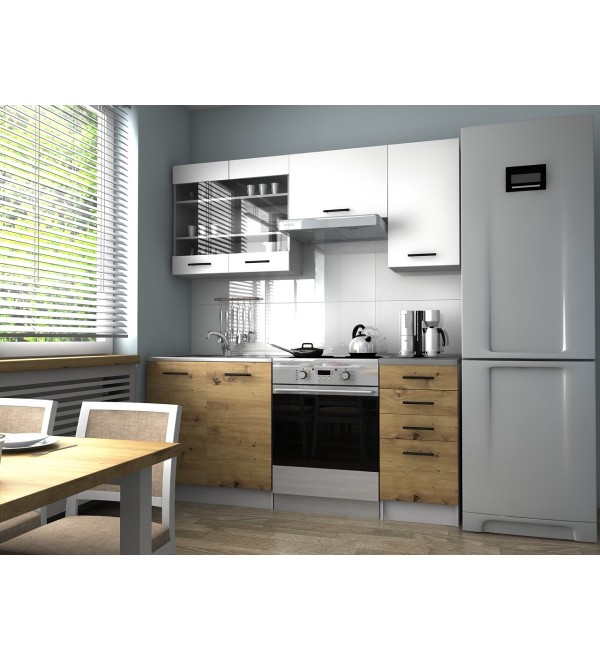 Kuchyňská linka PAULA KLASIK 180/120 dub artisan + bílá