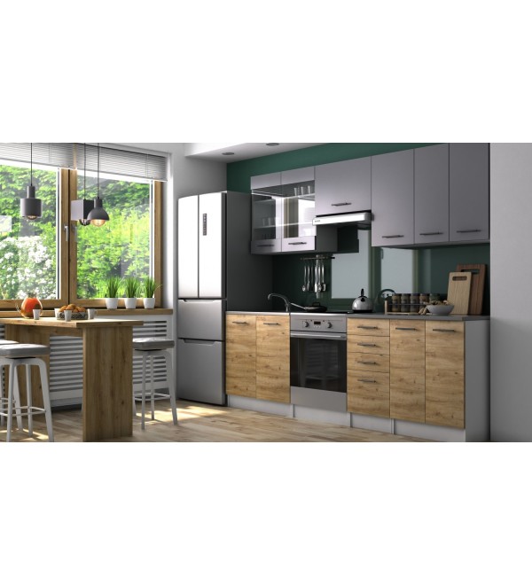 Kuchyňská linka PAULA KLASIK 240/180 dub artisan + šedá