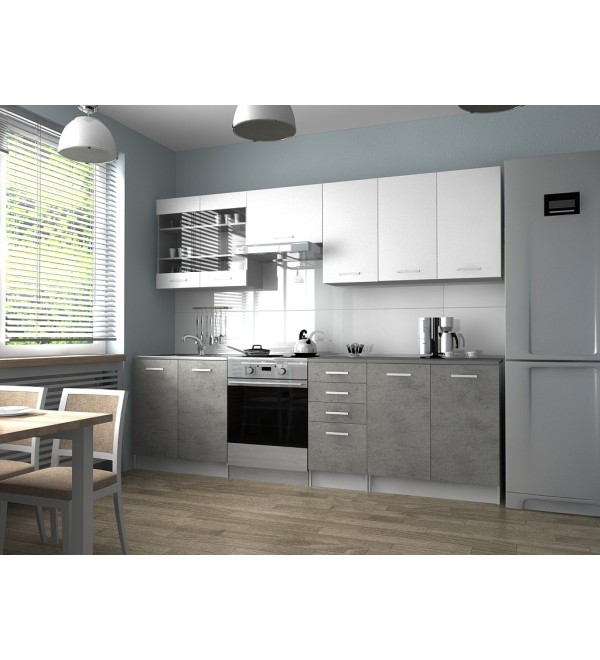 Kuchyňská linka PAULA KLASIK 260/200 bílá + beton