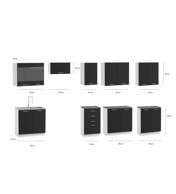 Kuchyňská linka PAULA KLASIK 320/260 šedá + dub artisan