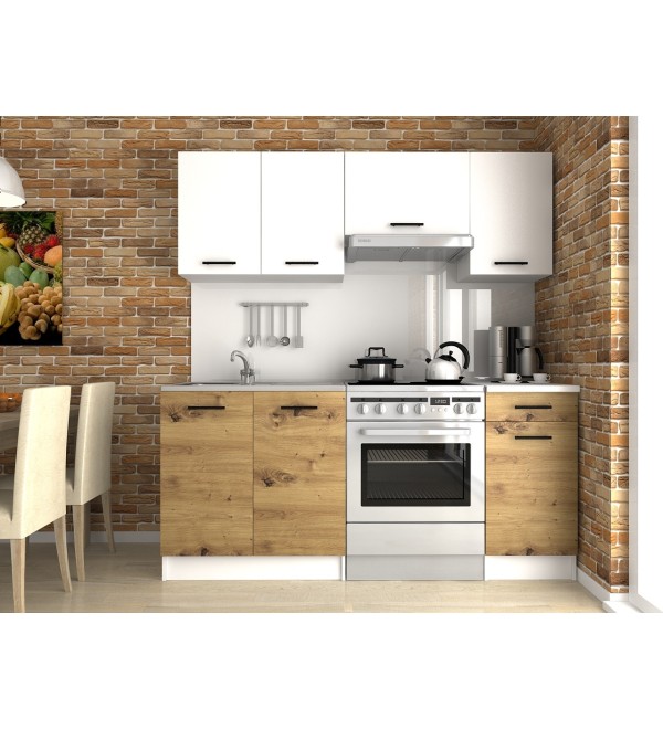 Kuchyňská linka LENA LUX 180/120 bílá + dub artisan