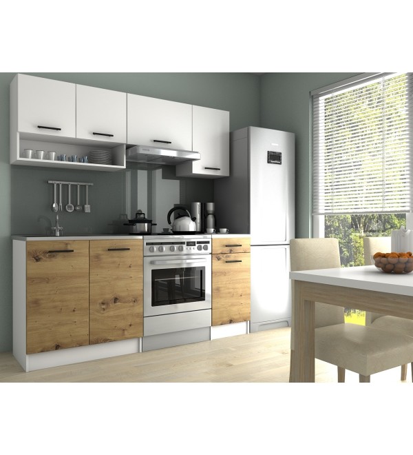 Kuchyňská linka LUMA LUX 180/120 bílá + dub artisan