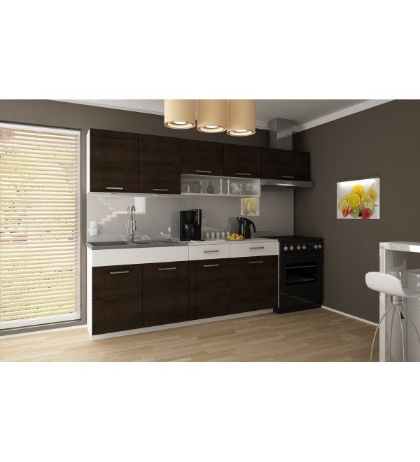 Kuchyňská linka TOMA LUX 240/180 bílá mat + wenge