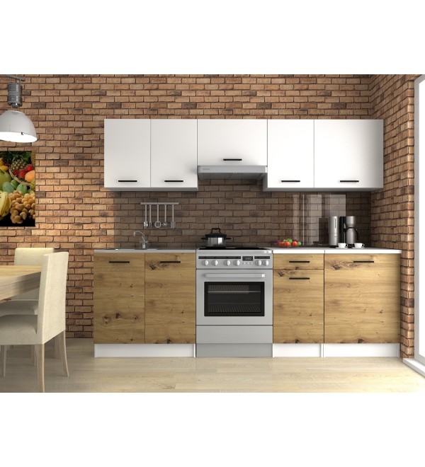 Kuchyňská linka LENA LUX 240/180 bílá + dub artisan