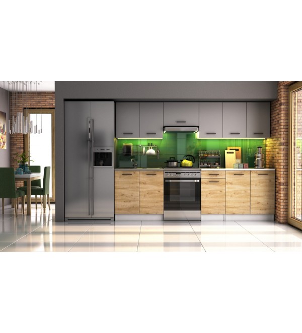 Kuchyňská linka LENA LUX 260/200 šedá + dub artisan
