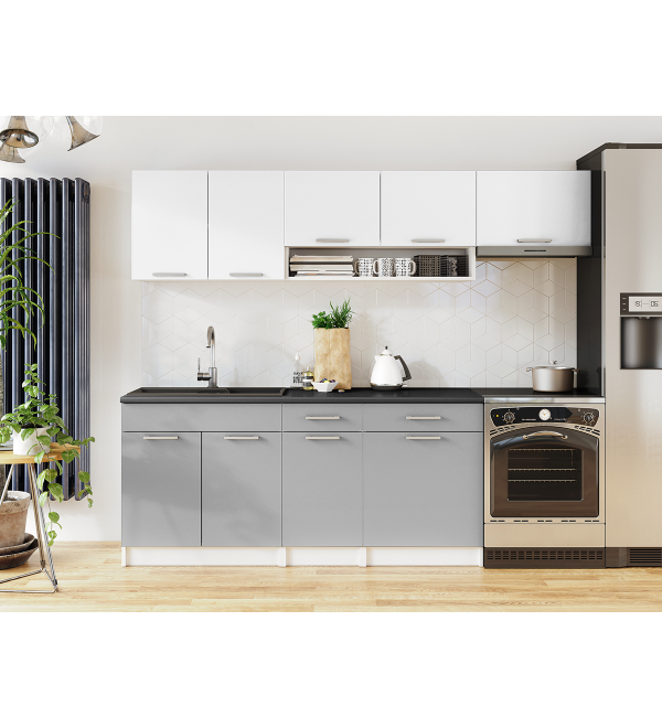 Kuchyňská linka VERUNE LUX 240/180 popelavě šedá bílá