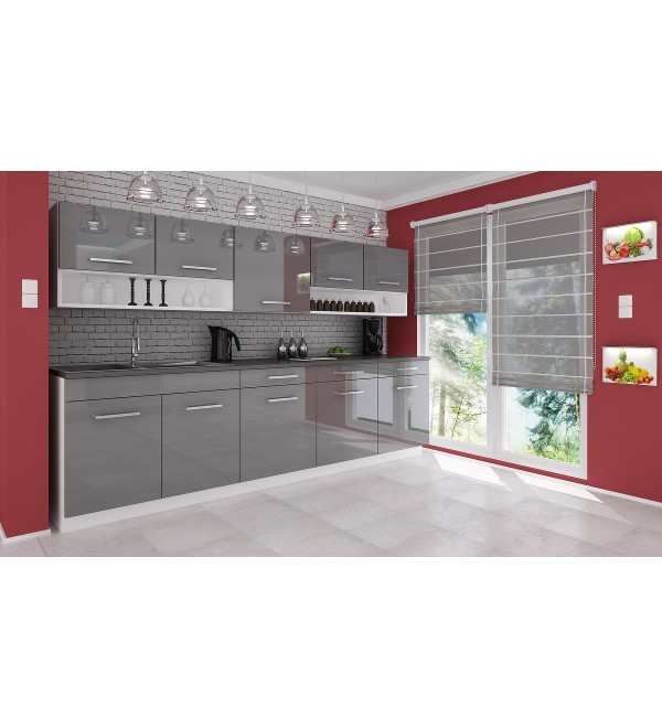 Kuchyňská linka VENDY LUX 260/260 šedá lesk