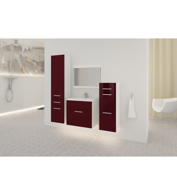 Koupelnová sestava LOKOS bílá / bordová lesk
