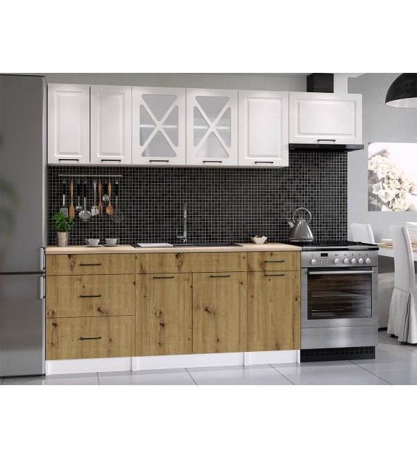 Kuchyňská linka SIMONE SCANDI 240/180 bílá + dub artisan