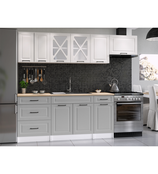 Kuchyňská linka SIMONE SCANDI 240/180 popelavě šedá + bílá mat