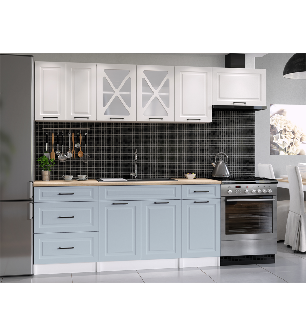 Kuchyňská linka SIMONE SCANDI 240/180 světle modrá + bílá mat