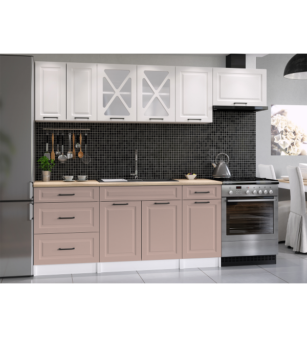 Kuchyňská linka SIMONE SCANDI 240/180 růžově béžová + bílá