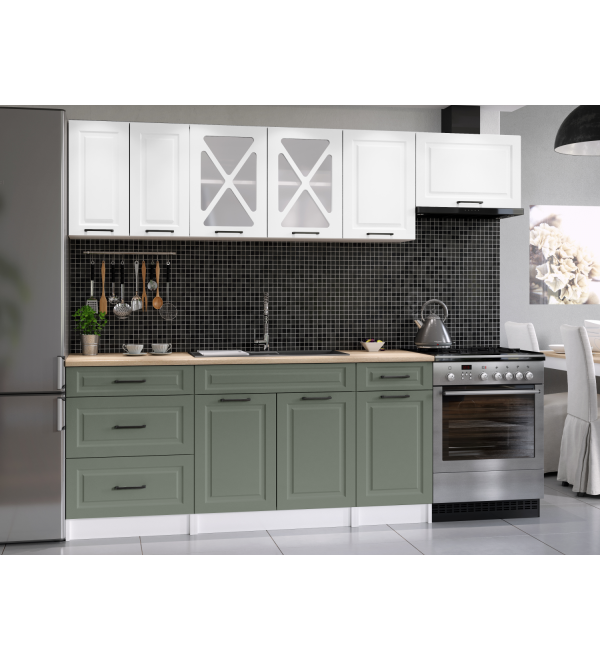 Kuchyňská linka SIMONE SCANDI 240/180 bílá + zelená varianta 2