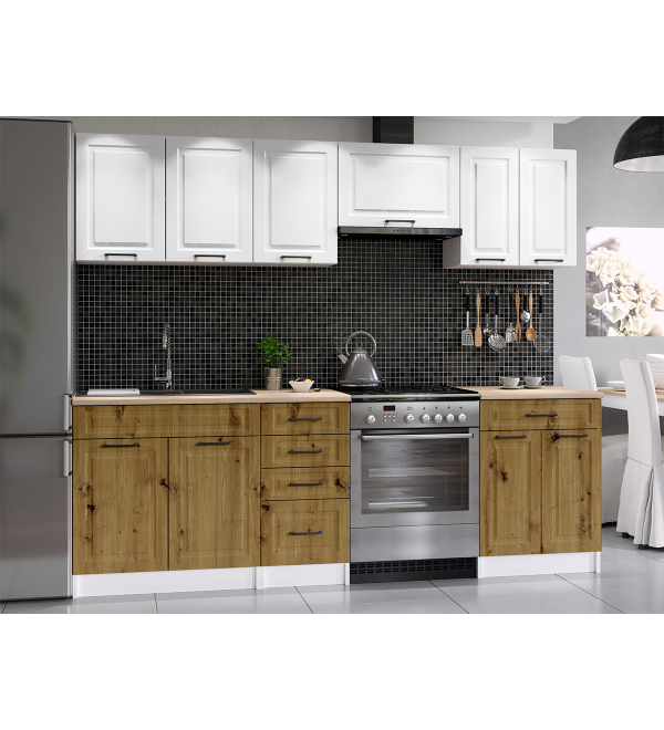 Kuchyňská linka BARBARA SCANDI 240/180 bílá + dub artisan