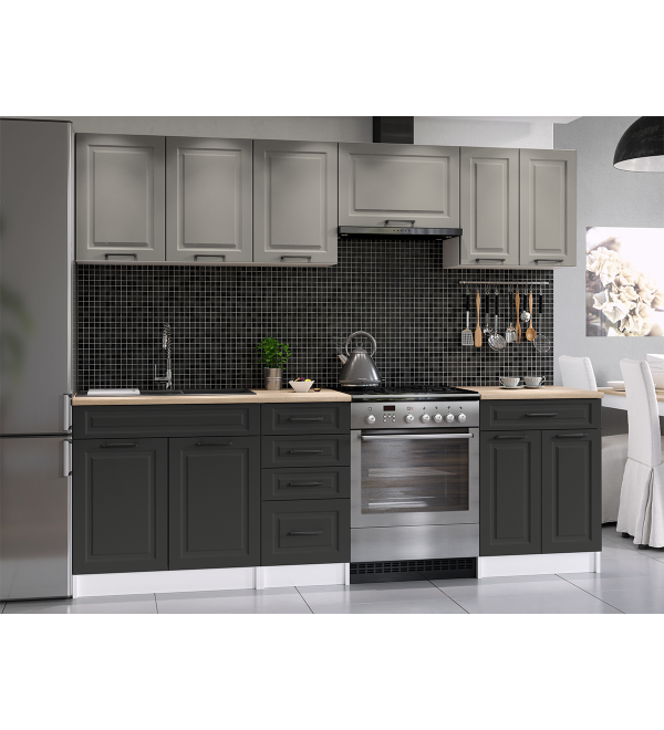 Kuchyňská linka BARBARA SCANDI 240/180 stone šedá + grafit