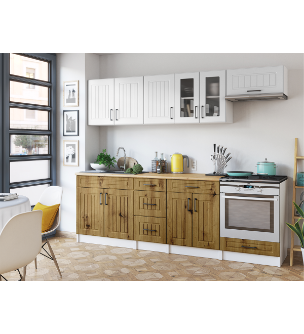 Kuchyňská linka BERTA SCANDI 240/240  bílá + dub artisan