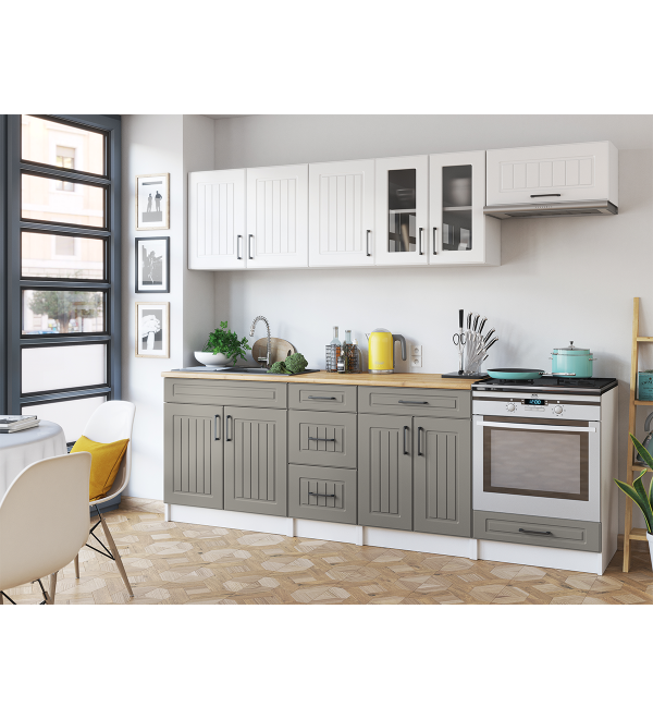 Kuchyňská linka BERTA SCANDI 240/240 bílá + stone šedá matná