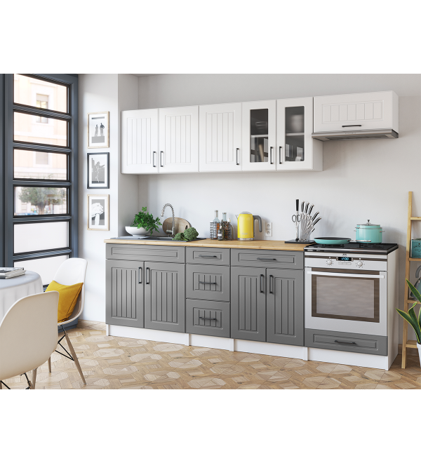 Kuchyňská linka BERTA SCANDI 240/240  bílá + popelavě šedá