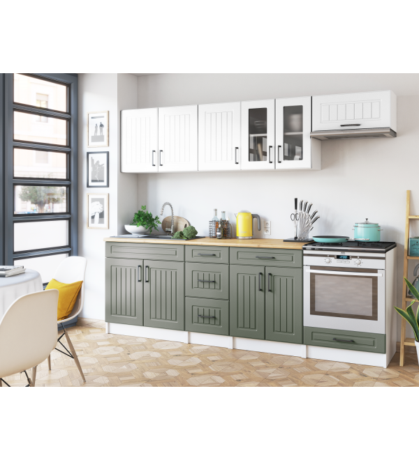 Kuchyňská linka BERTA SCANDI 240/240 bílá + zelená varianta 2
