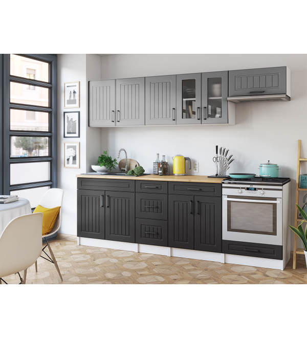 Kuchyňská linka BERTA SCANDI 240/240 popelavě šedá + grafit