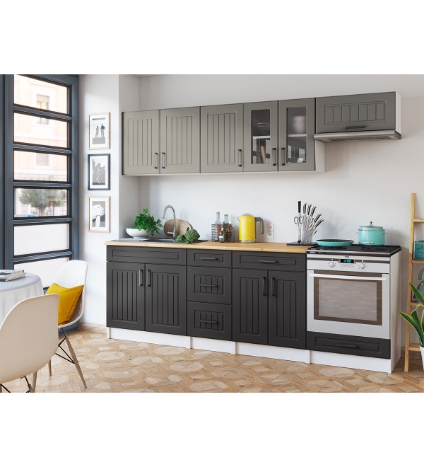 Kuchyňská linka BERTA SCANDI 240/240 stone šedá + grafit