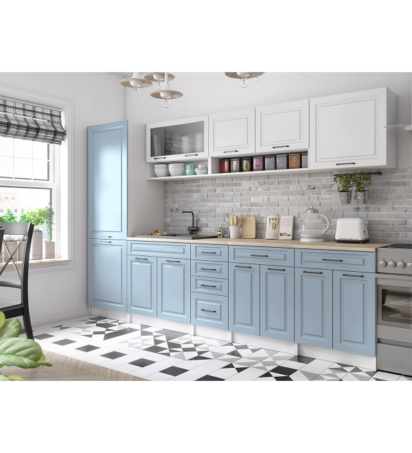 Kuchyňská linka BURO SCANDI 300cm bílá + světle modrá