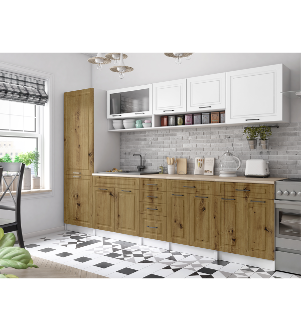 Kuchyňská linka BURO SCANDI 300cm bílá + dub artisan