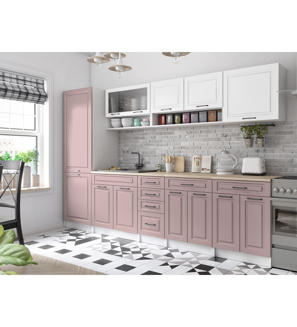 Kuchyňská linka BURO SCANDI 300cm bílá + růžově béžová