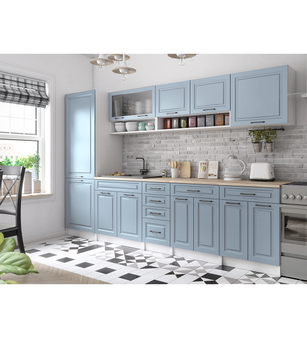 Kuchyňská linka BURO SCANDI 300cm světle modrá