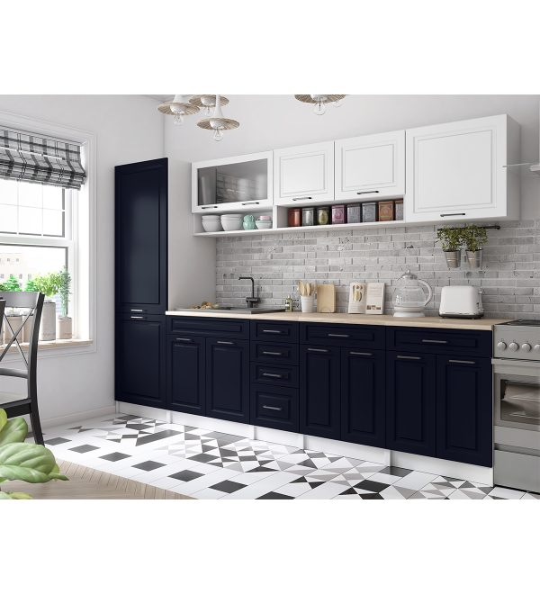 Kuchyňská linka BURO SCANDI 300cm bílá + námořnická modrá