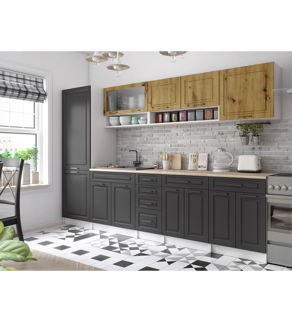 Kuchyňská linka BURO SCANDI 300cm dub artisan + grafit