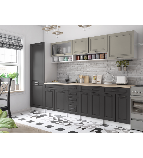 Kuchyňská linka BURO SCANDI 300cm stone šedá matná + grafit