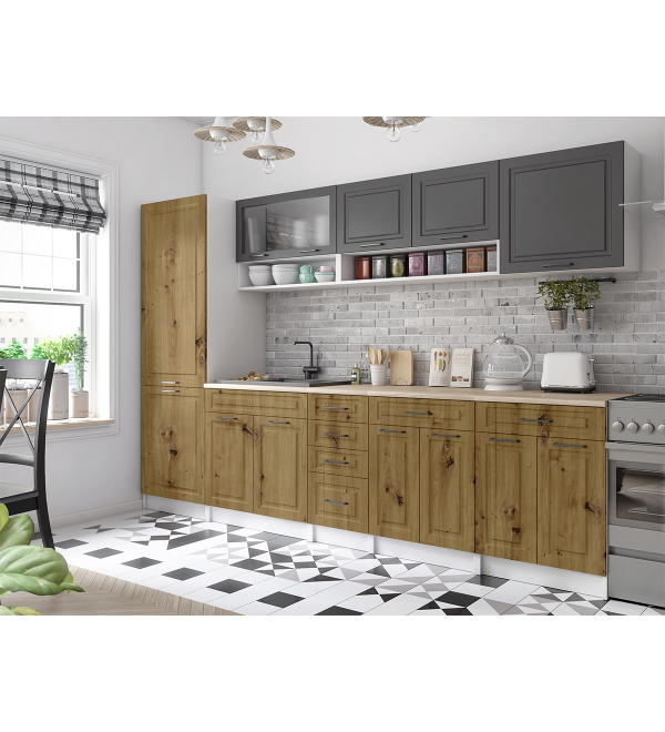 Kuchyňská linka BURO SCANDI 300cm grafit + dub artisan