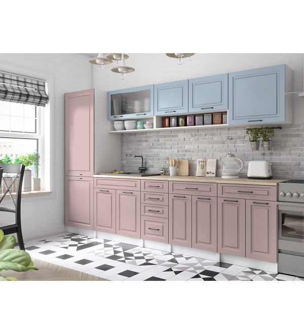 Kuchyňská linka BURO SCANDI 300cm růžově béžová + světle modrá