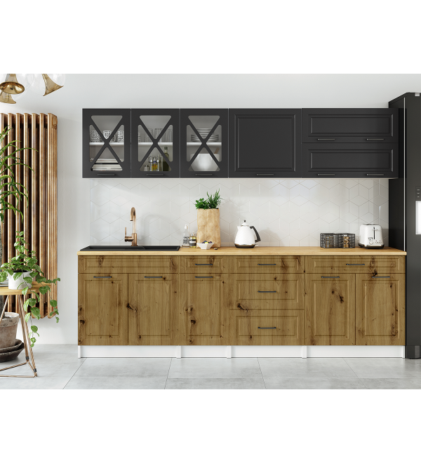 Kuchyňská linka HALINA SCANDI 260cm grafit + dub artisan