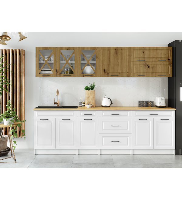 Kuchyňská linka HALINA SCANDI 260cm dub artisan + bílá