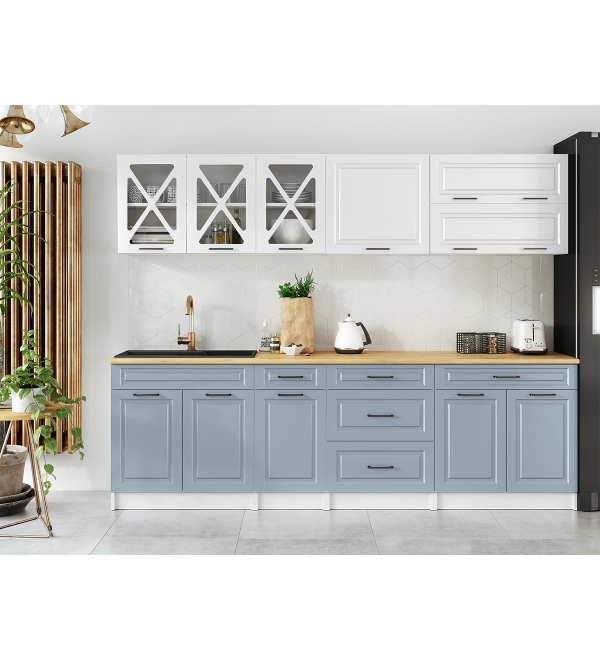 Kuchyňská linka HALINA SCANDI 260cm bílá + světle modrá