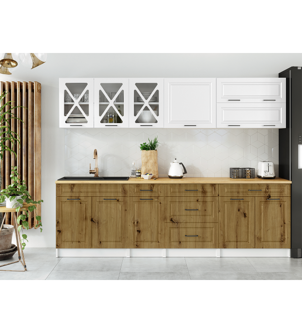 Kuchyňská linka HALINA SCANDI 260cm bílá + dub artisan
