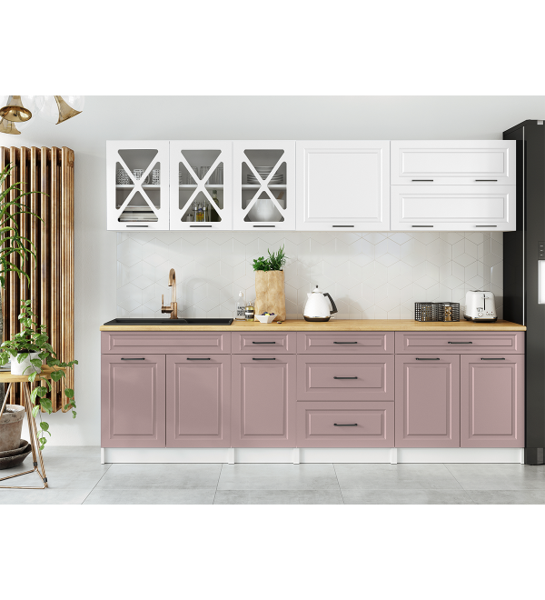 Kuchyňská linka HALINA SCANDI 260cm bílá + růžově béžová