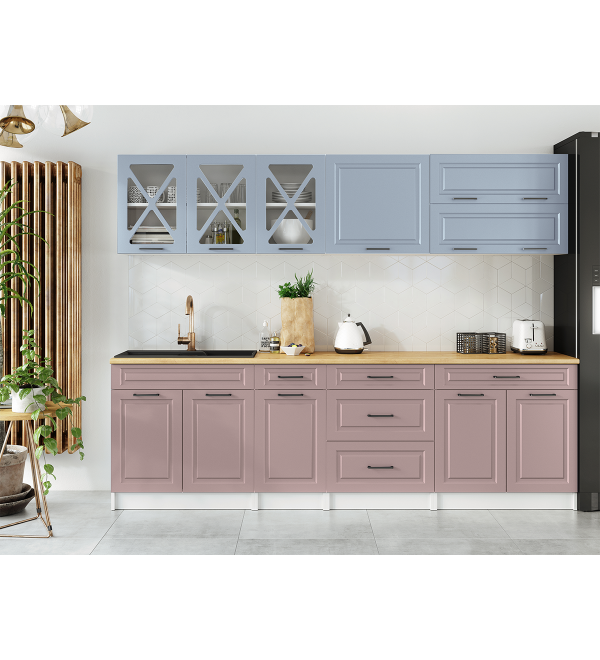 Kuchyňská linka HALINA SCANDI 260cm růžově béžová + světle modrá