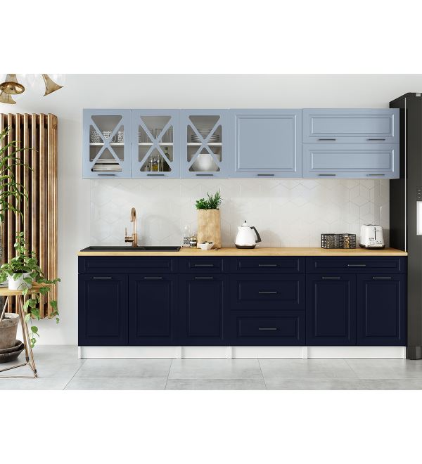 Kuchyňská linka HALINA SCANDI 260cm světle modrá + námořnická modrá