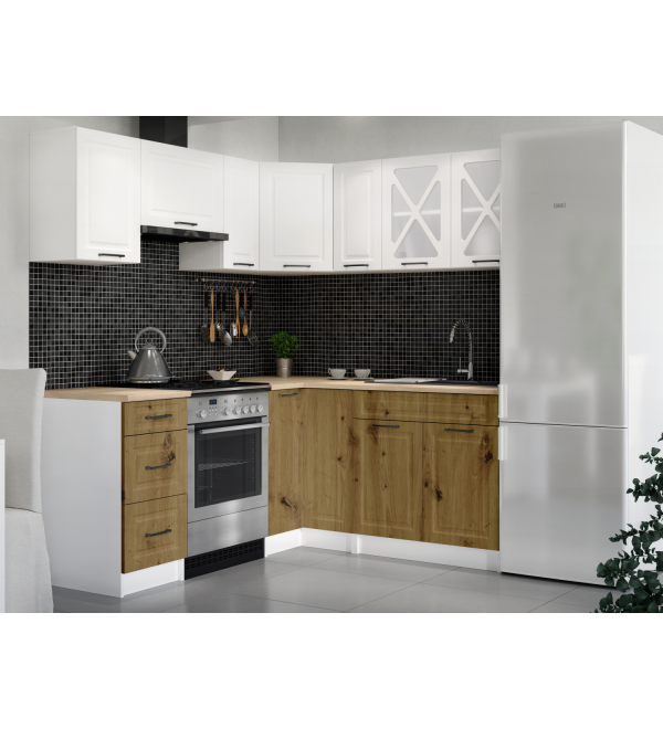 Rohová kuchyňská linka RUMONA SCANDI 190x170cm bílá + dub artisan