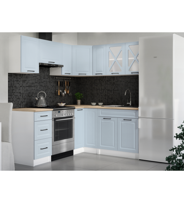 Rohová kuchyňská linka RUMONA SCANDI 190x170cm světle modrá