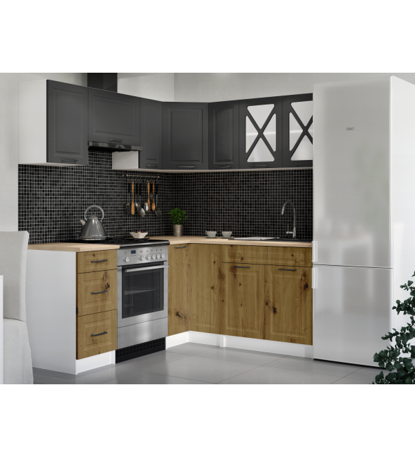 Rohová kuchyňská linka RUMONA SCANDI 190x170cm grafit + dub artisan