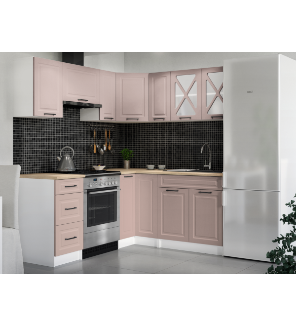 Rohová kuchyňská linka RUMONA SCANDI 190x170cm růžově béžová