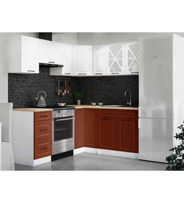 Rohová kuchyňská linka RUMONA SCANDI 190x170cm bílá + cihlová