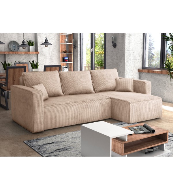 Rohová rozkládací sedačka FORESTO béžová -  manšestrová látka