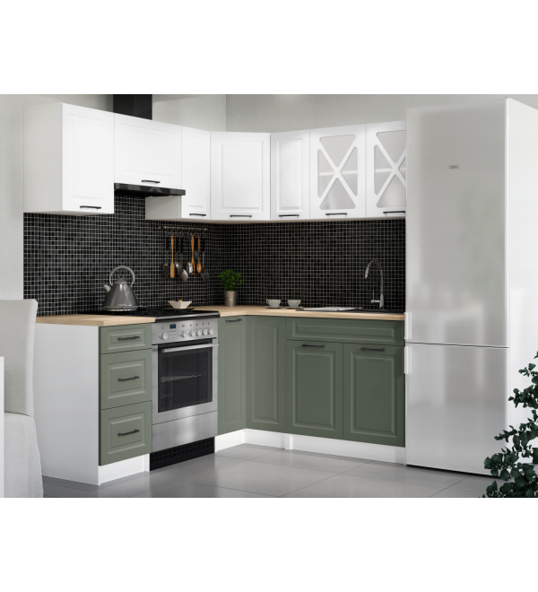 Rohová kuchyňská linka RUMONA SCANDI 190x170cm bílá + zelená 2